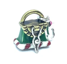 Brighton Purse Green Red Opens/Closes Holiday Merry Christmas Custom Charm