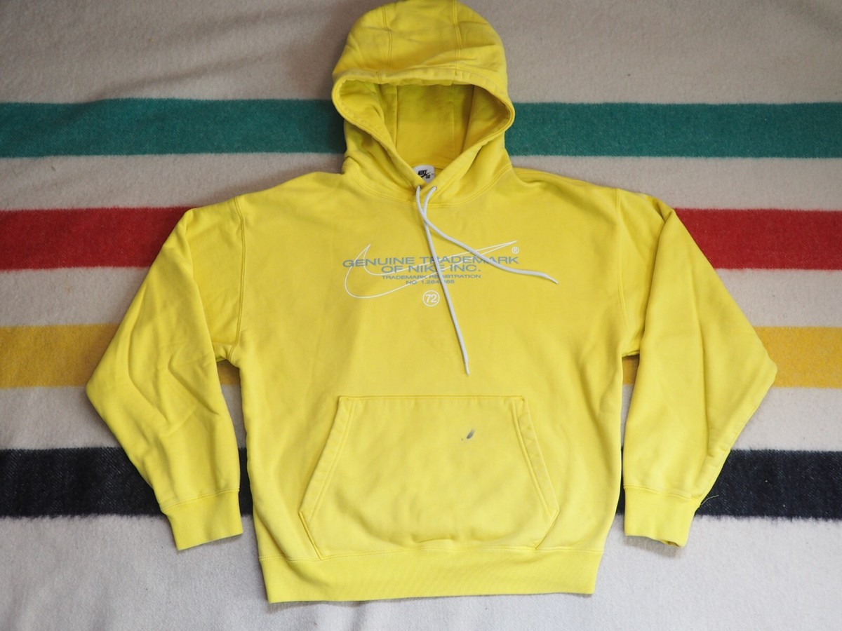 NIKE SB Big Logo Check Swoosh Canary Yellow Heavyweight Hoodie Sweatshirt M