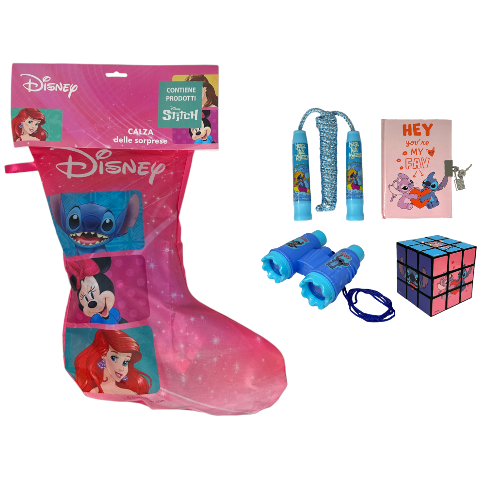 CALZA DELLA BEFANA CON ACCESSORI STITCH ANGEL DISNEY CALZETTONE
