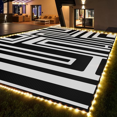 Outdoor Rug Lights 9x12ft, Outdoor Plastic Straw Rug, Waterproof, Easy Cleaning