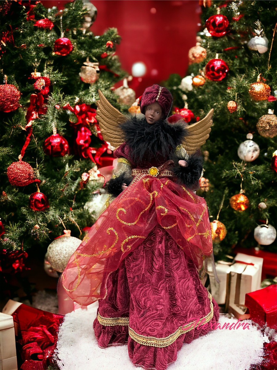 17" African American Angel Gold Burgundy Dress Christmas Tree Topper Table Top | eBay 17" African American Angel Gold Burgundy Dress Christmas Tree Topper Table Top | eBay