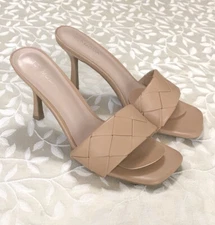 Top Moda Heels Womens Size 10 Nude Beige Open Toe Stiletto Woven Casual Party