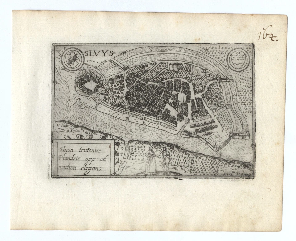 Antique Map "Sluis" (Netherlands) Francesco Valegio-D. Rascicotti, c.1598 - Image 2 of 2