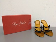 Roger Vivier gold and black satin cut-out strappy bow heels vintage size 7.5