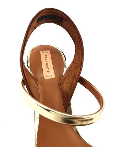 Reed Krakoff Brown & Gold Leather Heels Sandals Size 38.5 Womens Made In Italy - Picture 12 of 12