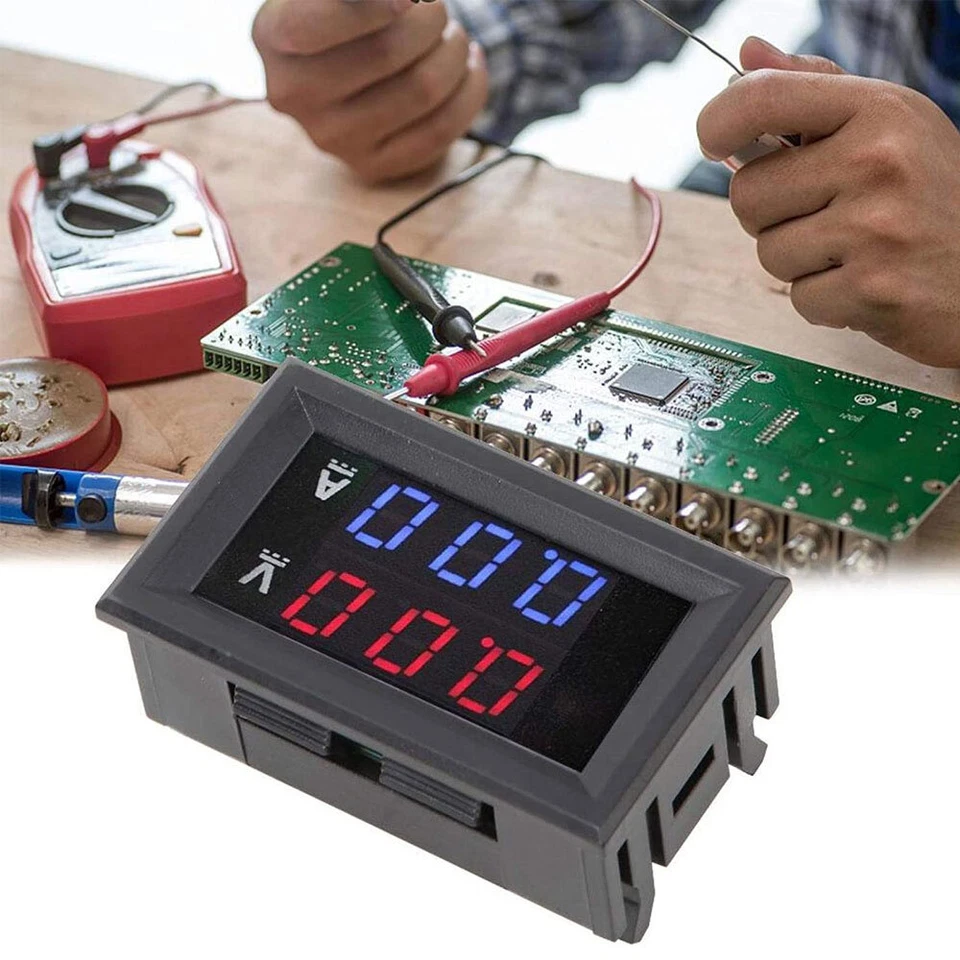1x DC 100V 10A Voltmeter Ammeter Blue Red LED Amp Dual Digital Volt Meter Gauge - Image 3 of 4