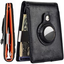 Men's Slim RFID Airtag Wallet with Money Clip Leather Billfold Air Tag Card Case