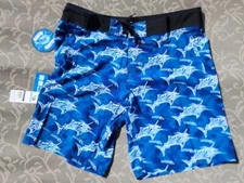 NWT Mojo Marlin Print Fishing Performance Board Shorts Blue Swim Trunk Men Sz 42