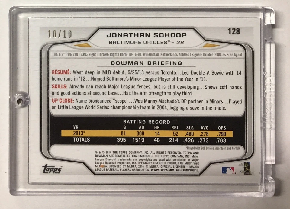 Jonathan Schoop SSP RC 🔥 #ed 10/10 🔥 2014 Bowman Purple Ice Parallel Rookie 🔥 Foto 2 de 2