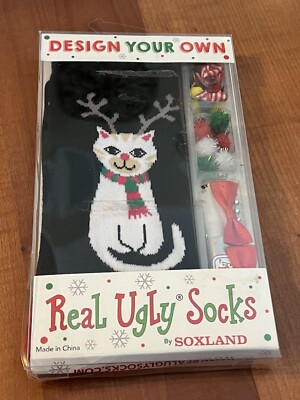 NEW Soxland Design Your Own Real Ugly Socks by  Holiday Cat Sz. 9-11 sealed