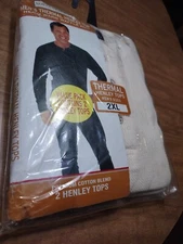 NEW Northwest Blue Thermal IVORY 2PK. HENLEY TOPS Men's  2XL