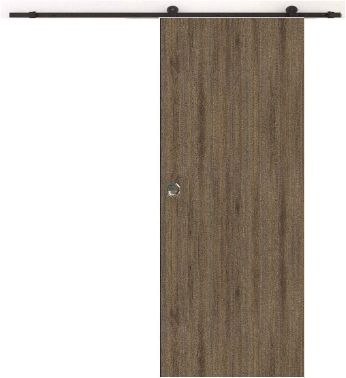 Porte coulissante Urban Walnut H204 x L93 cm avec rail à roulettes noir