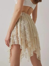 Women s Summer Floral Lace Mini Skirts Y2k Irregular Hem Retro Country Skirt Par