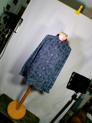 Max Studio Damen Bluse geblümt blau-weiß Langarm Größe L