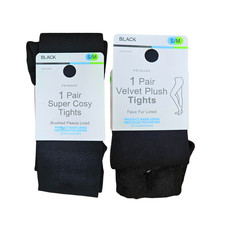 Bargain Women 2-Pack Faux Fur Velvet Plush & Brushed Fleece Tights Leggin S/M