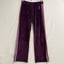 Vintage Juicy Couture Women's Plum Velour Flare Track Pant Loungewear Y2K Size S