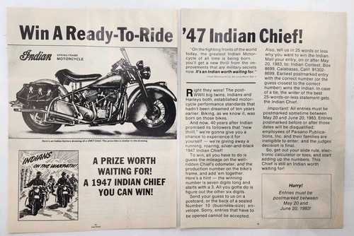 1947 Indian Chief Motorcycle Win A Contest Entries Iron Horse Original Print Ad