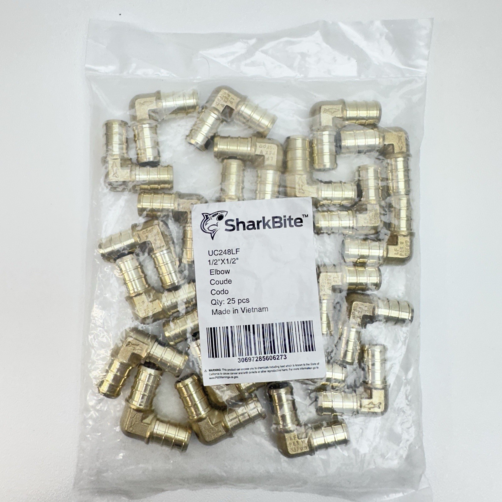 SharkBite 1/2-in PEX Crimp Brass 90-Degree Elbow - 25 Pieces - UC248LF - New