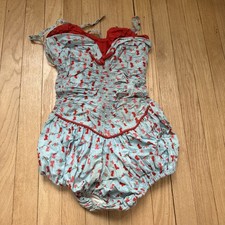 VINTAGE 1950s 1960s RUCHED Blue Butterfly SWIMSUIT BATHING SUIT Size 36