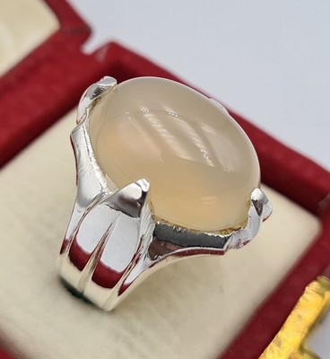Sterling Silver Yemeni Aqeeq Ring, Handmade Agate Mens Ring