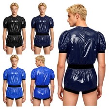 Men Jumpsuit Coveralls Leotard Back Zipper Rompers Incontinence Oily One Piece