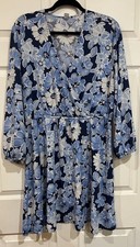 Old Navy XL Dress Blue Long Sleeve Floral Fit Flare Short Boho Fun