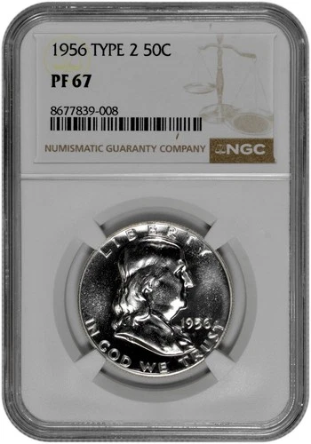1956 Type 2 50C Proof Silver Franklin Half Dollar NGC Graded PF 67 in New Holder