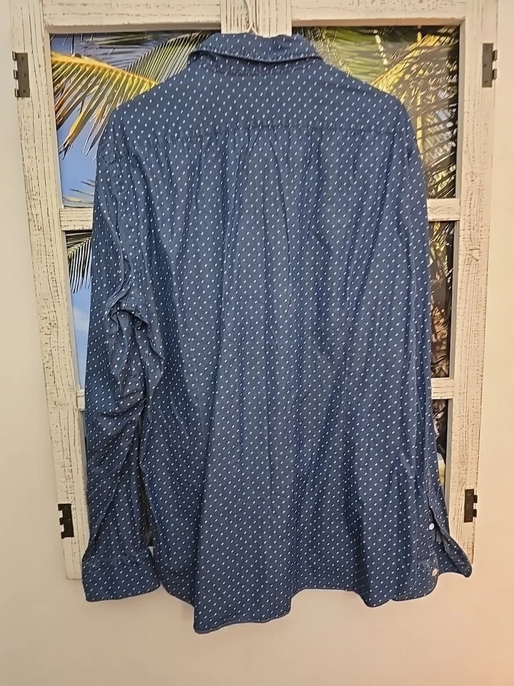 Camisa Luciano Barbera Para Hombres Con Botones Talla XL Azul Denim Color Blanco Lunares Larga... Foto 4 de 4
