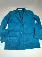 Vtg 70s Mollie Parnis Suede One Button Blazer W Belt Blue 18.5 X 26.5 USA Made