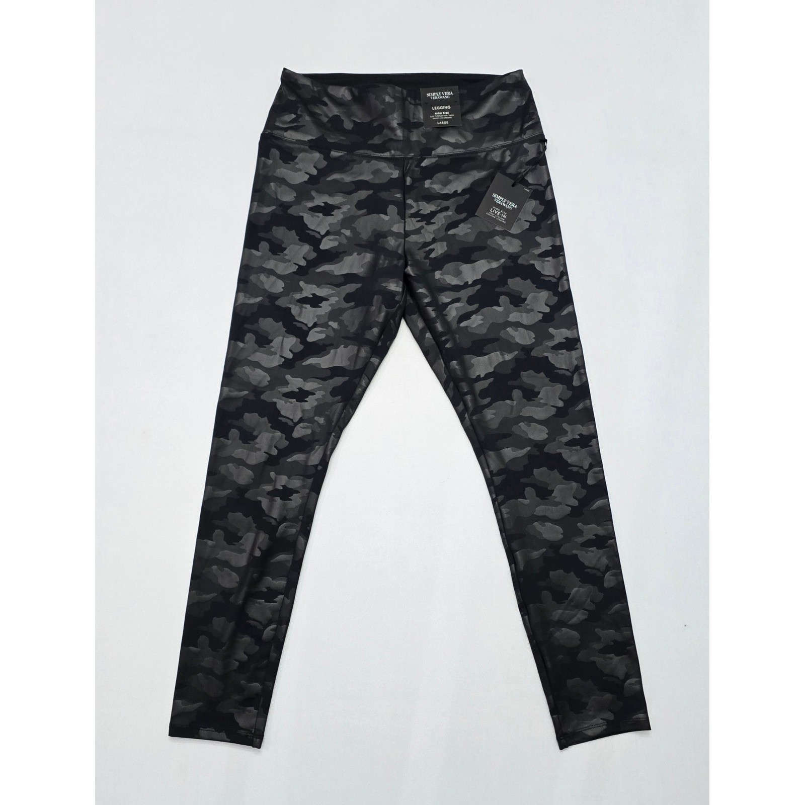 Simply Vera Vera Wang Camo Faux Leather Leggings High Rise Charcoal Large NWT