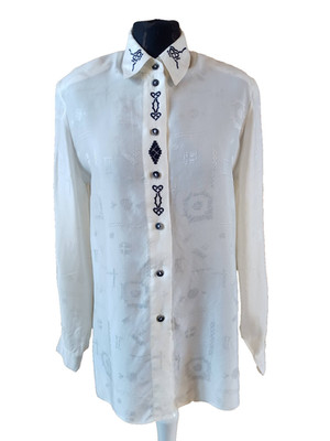 EUGEN KLEIN, Bluse, creme, Gr. 36, Langarm, geknöpft, bestickt, 100% Rayon