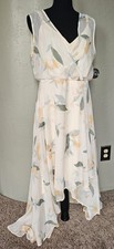 #29 - CALVIN KLEIN Orange Peach Chiffon Floral Leaves Dress Classic No Sz? M L 