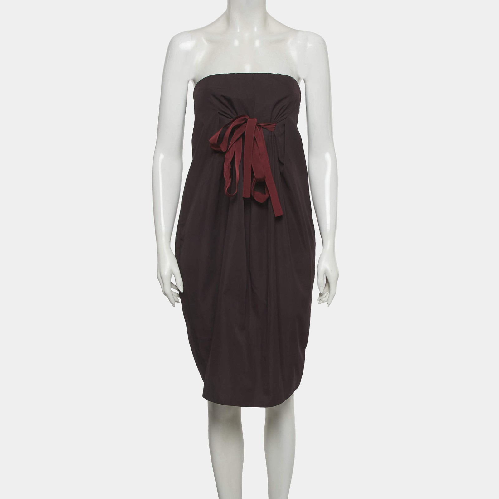 Bottega Veneta Brown Cotton Strapless Mini Dress M thumbnail 2