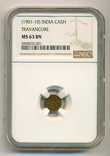 India - Travancore (1901-10) Cash MS63 BN NGC