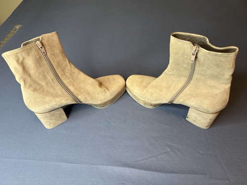 Coclico Women’s 38 US 7.5/8 Taupe Distressed Leather Platform Ankle Boots Spain