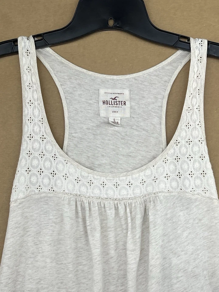 复古 Hollister 背心上衣 Racerback 米色 100% 棉娃娃女式 L 码 Y2K — 第 2/4 张图片