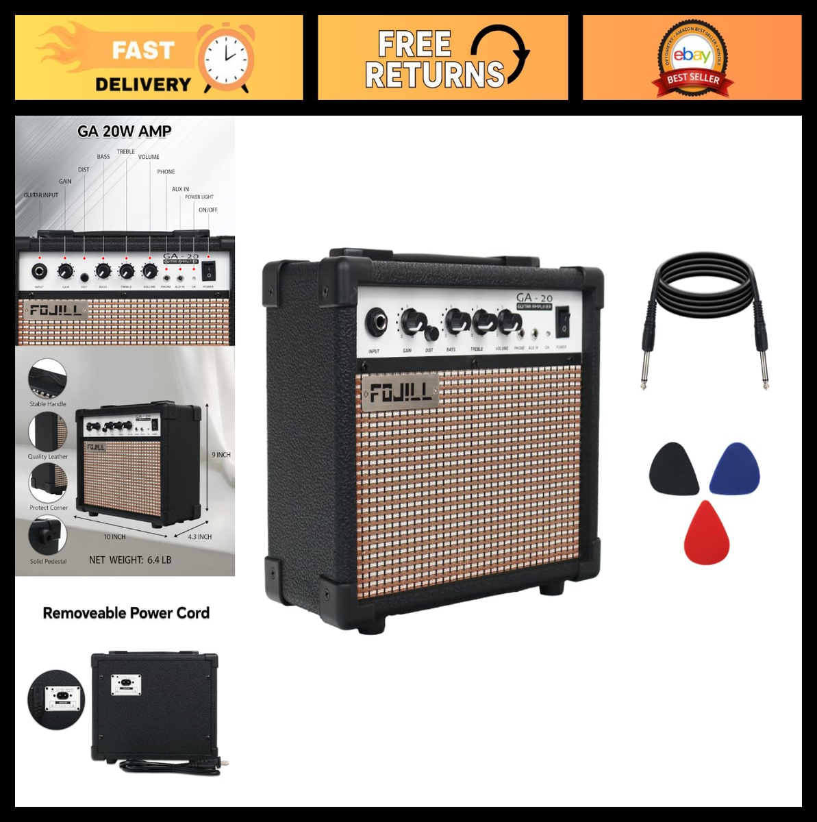 20W Portable Electric Guitar Amplifier Mini Amp with Headphone