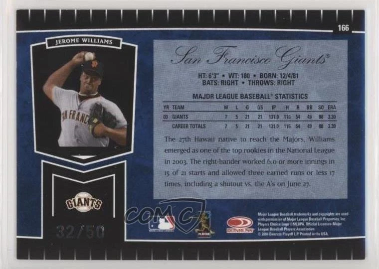 2004 Leaf Certified Cuts Marble Blue /50 Jerome Williams #166 - Image 2 of 2