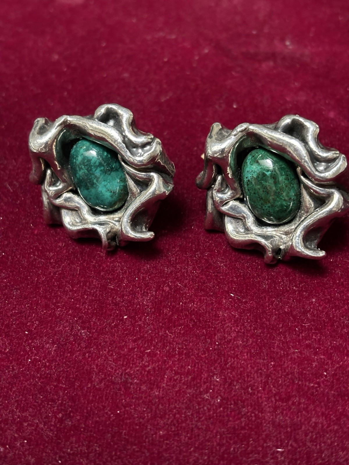 ELECTROFORM MODERNIST STERLING SILVER EARRINGS EILAT STONE ISRAEL MAGNIFICENT 