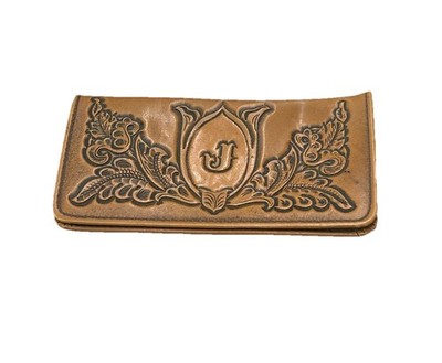 Vintage Tooled Faux Leather Checkbook Cover Wallet Western Floral Monogram J