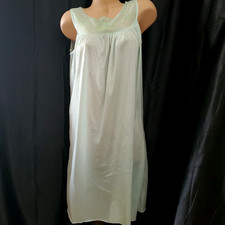 Vintage Babydoll Nightgown SEAFOAM GREEN Embroidery Raw Hem MEDIUM LARGE