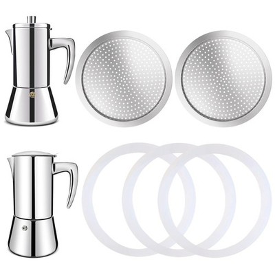 2 Pcs Filter 3 Pcs Silicone Gasket Stovetop Espresso Coffee 12 Cup Moka Pot Seal