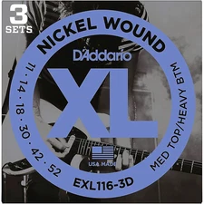 D'Addario EXL116-3D Nickel Medium Top/Heavy Bottom Electric Strings 3 Sets 11-52
