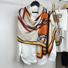 100 Silk Mulberry Square Bandanna Shawl Scarf Orange horse Print 170X53cm new