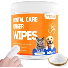 60 Pcs Pet Dental Care Finger Wipes 60pcs, Toothbrush Finger Wipes for cat dogs