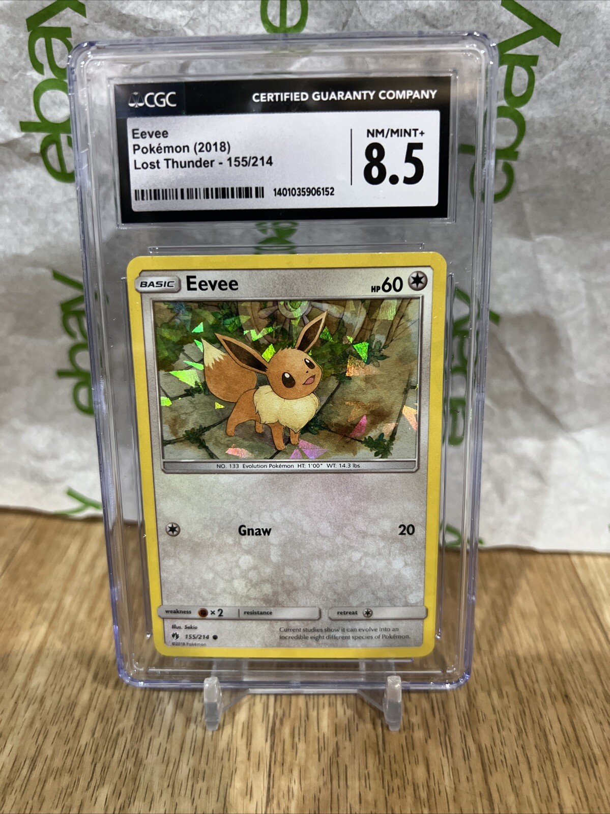 Eevee 155/214 CRACKED ICE - Sun & Moon - Lost Thunder - Cgc 8.5 Mint Graded