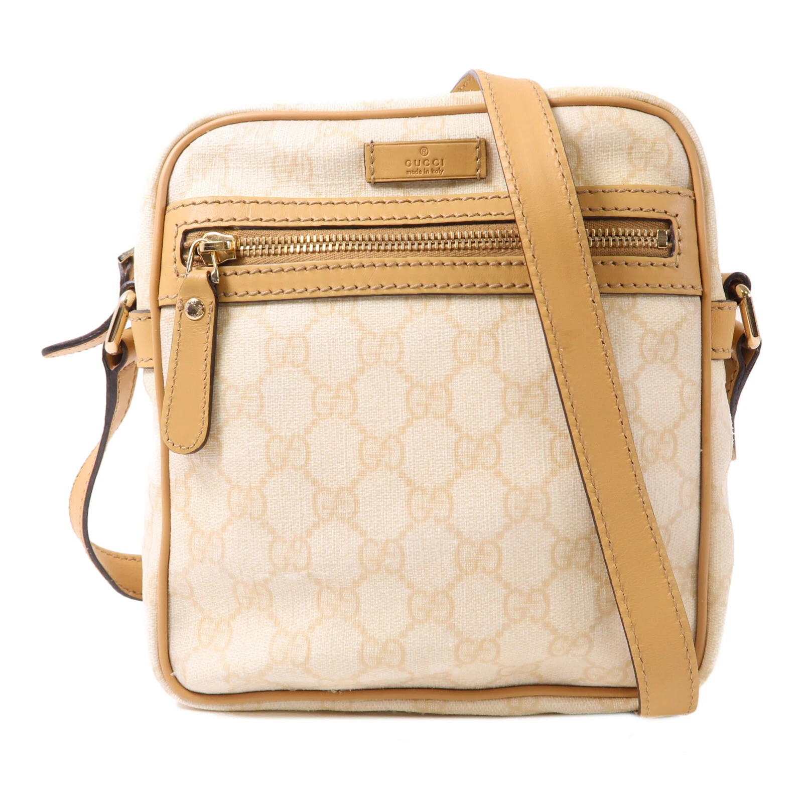 Borsa a tracolla Gucci GG GHW 233268 tela rivestita beige
