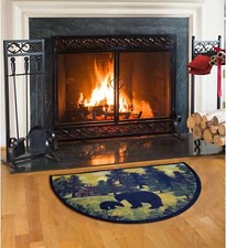 Fireplace Hearth Rug, Nature Cottage Bear  Cub Fire Heat Resistant Non Slip Mat