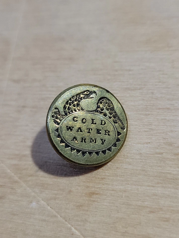 Raro botón antiguo, años 1840, "Ejército de agua fría", marca de fondo: "Naranja rico" Foto 4 de 4