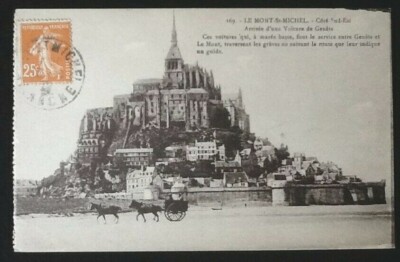 Alte Postkarte Le Mont-St-Michel (Ärmelkanal) Ankunft eines Autos von...
